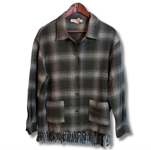 Sweet Jessie Jackets & Blazers - Sweet Jessie Vintage Tartan Fringe Shacket Jacket Wool Blend Medium Kelly Green